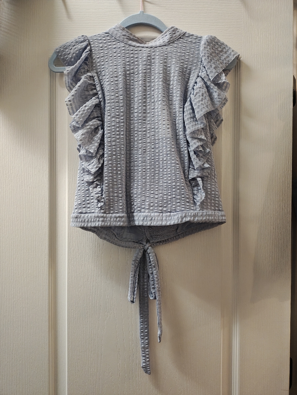 Anthropologie Maeve Cropped Ruffle Mesh Top L